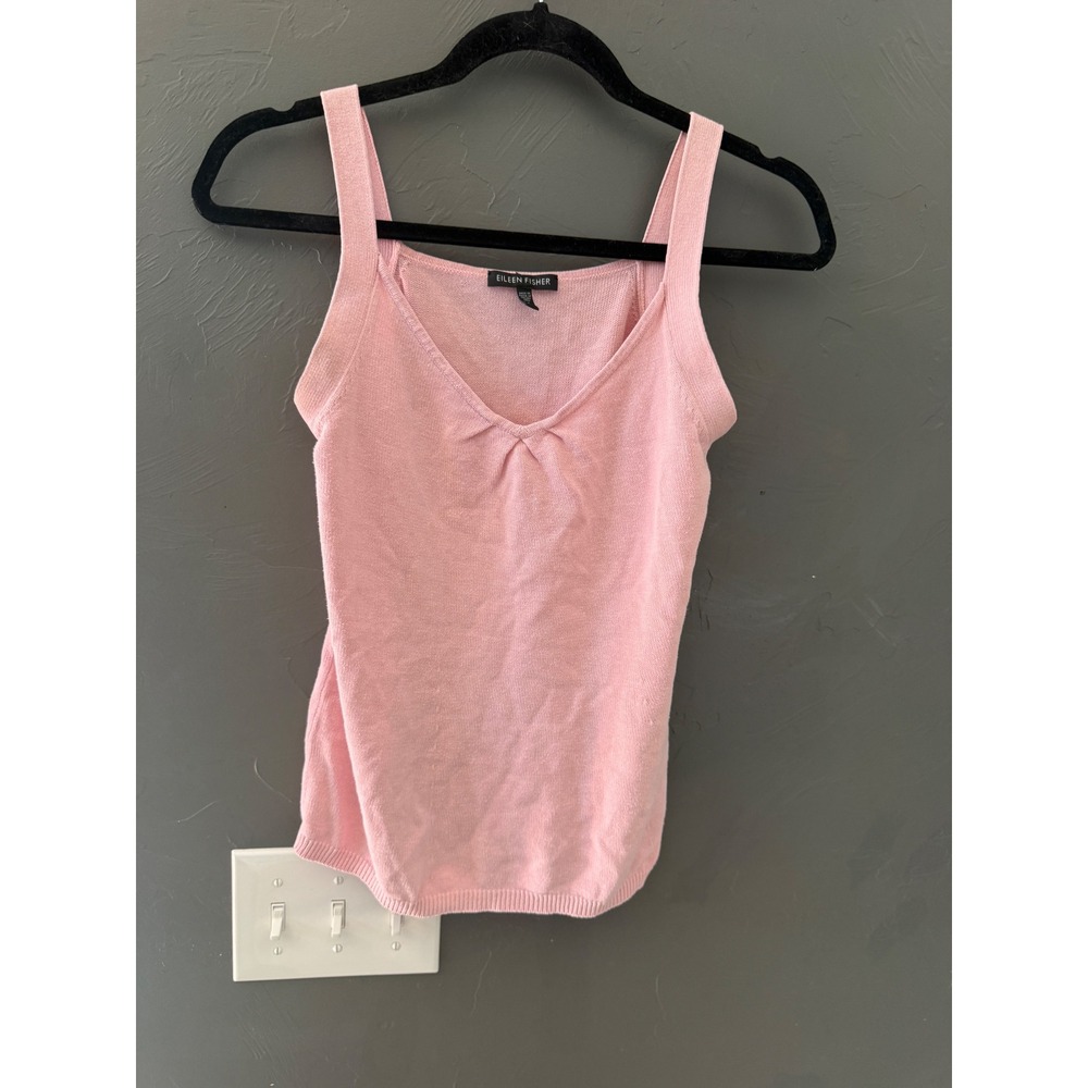Eileen Fisher Pink Cotton Viscose Silk Knit V-Neck Tank‎ Top Small Italian Yarn